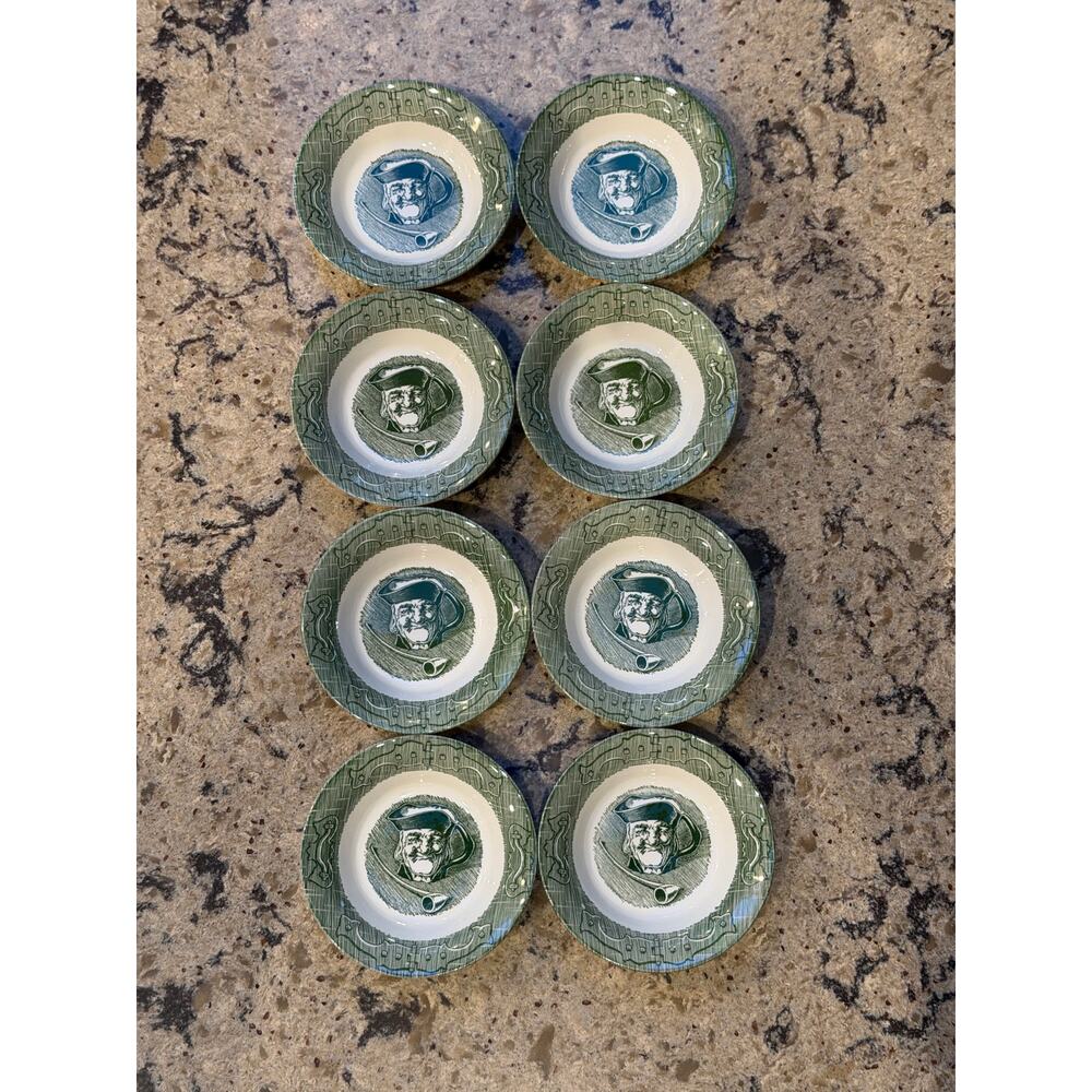 Set of 8 Vintage The Old Curiosity Shop Green Fruit Dessert Sauce Bowl-Royal USA